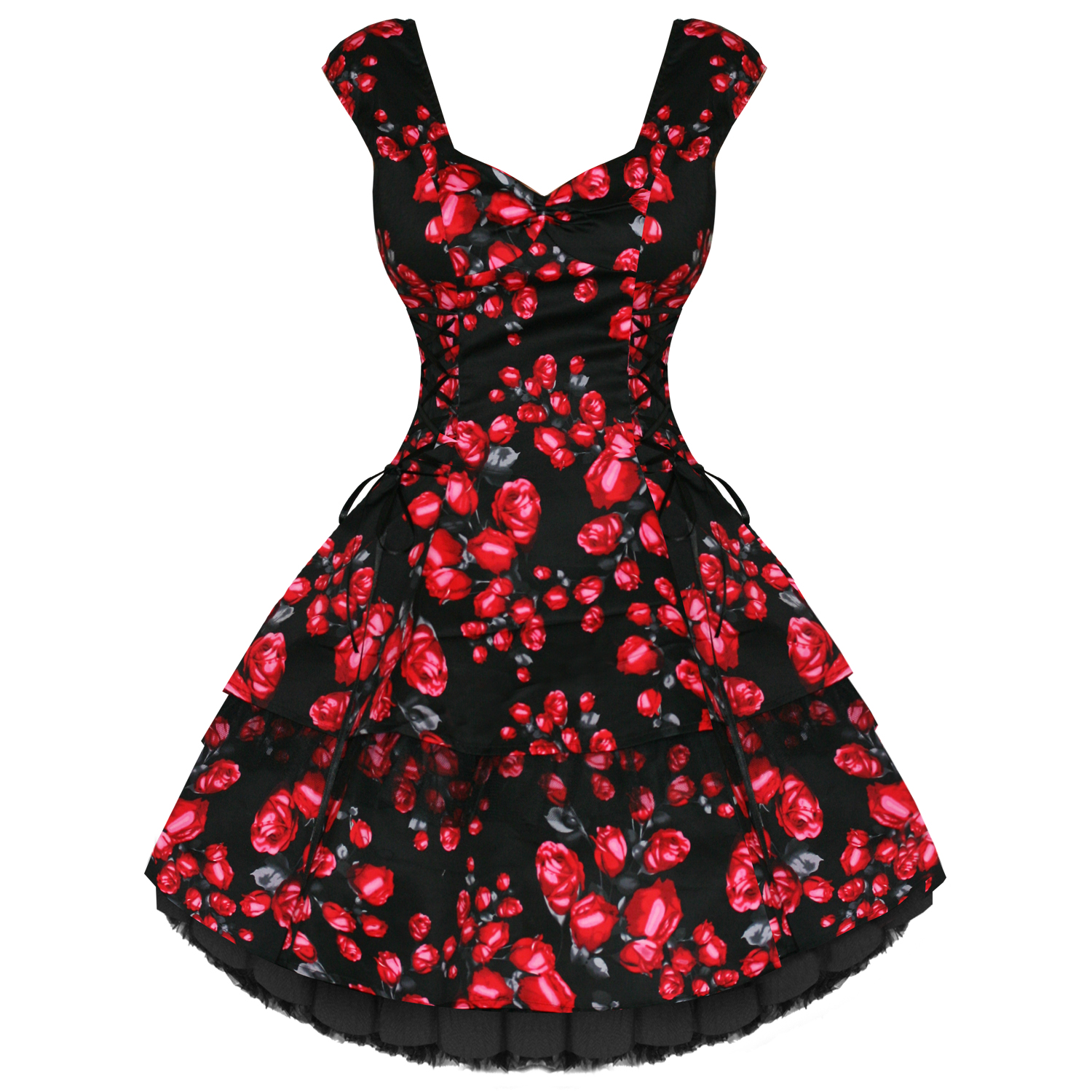 Rkh48 Hearts And Roses Handr Rose Rockabilly Dress Pin Up Vintage 50s