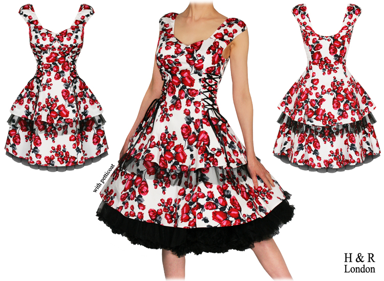 Rkh48 Hearts And Roses Handr Rose Rockabilly Dress Pin Up Vintage 50s