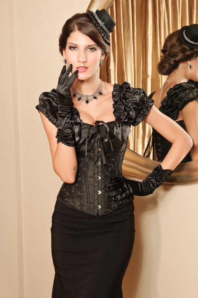 CC54 Brocade Satin Steel Boned Blouse Corset Top Retro Rockabilly Pin