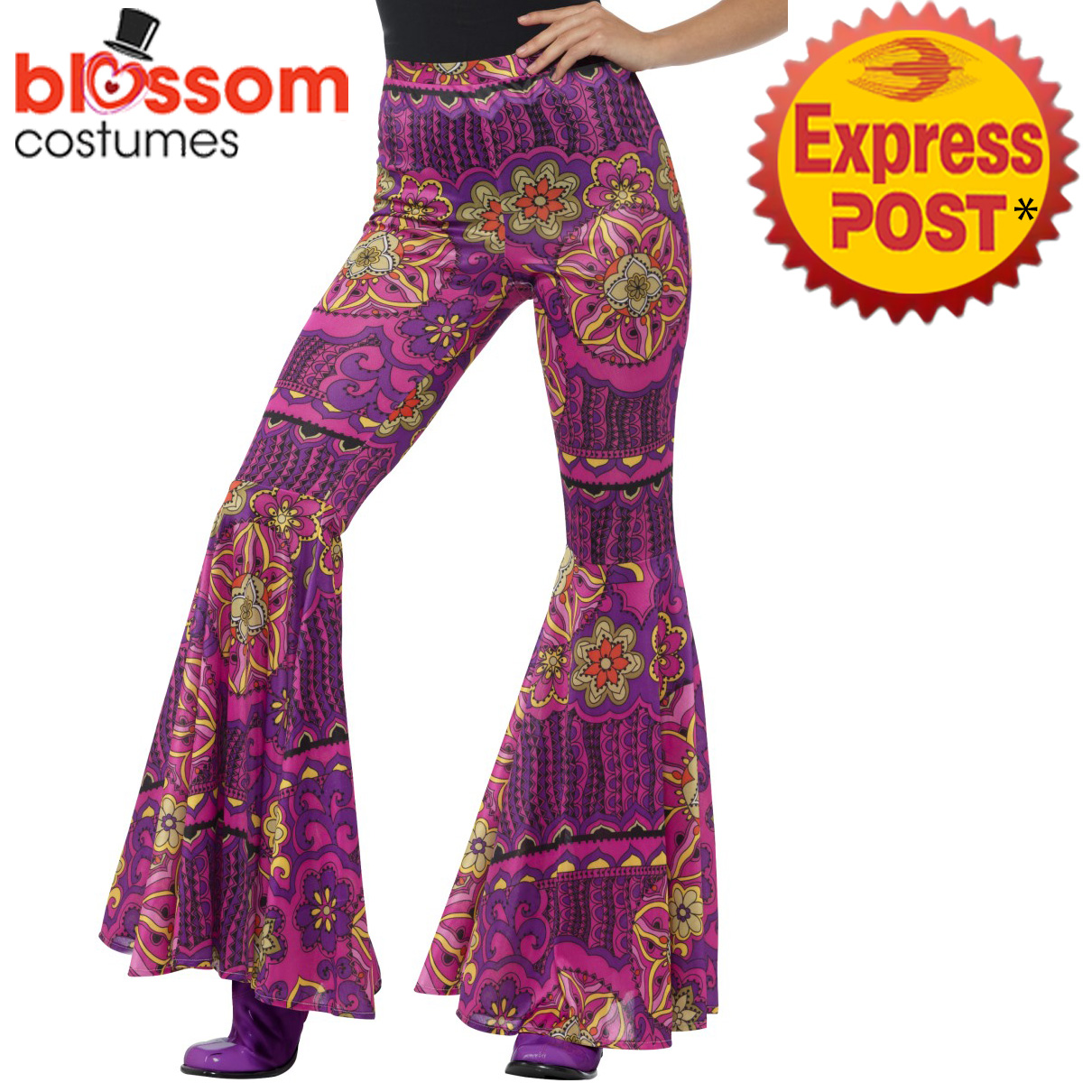 Ca499 Pink Flare Pants Trousers 60s 70s Retro Hippy Hippie Groovy Disco Costume Ebay 4969