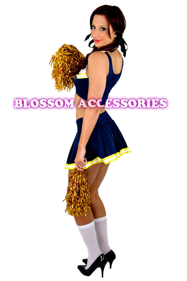 E49 Ladies Cheerleader School Girl Fancy Dress Up Costume Outfit Pom Poms 