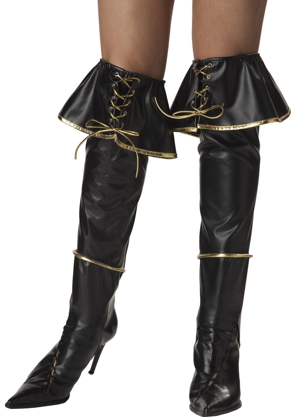 S28 Pirate Caribbean Boot Covers Black Faux Leather Womens Costume Accessory Ebay 7396