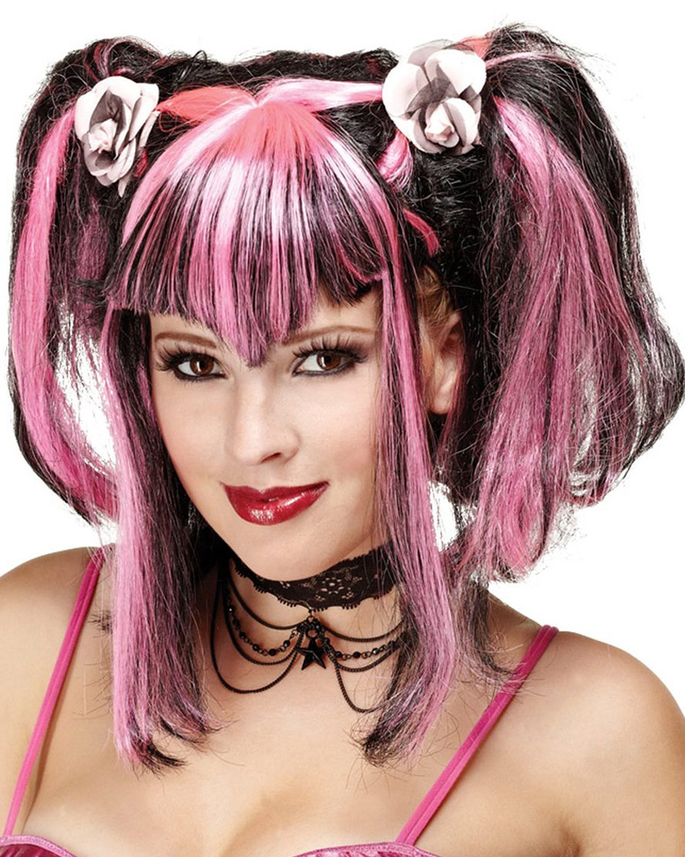 W380 Bad Fairy Wig Pink And Black Halloween Gothic Punk Fancy Emo ...