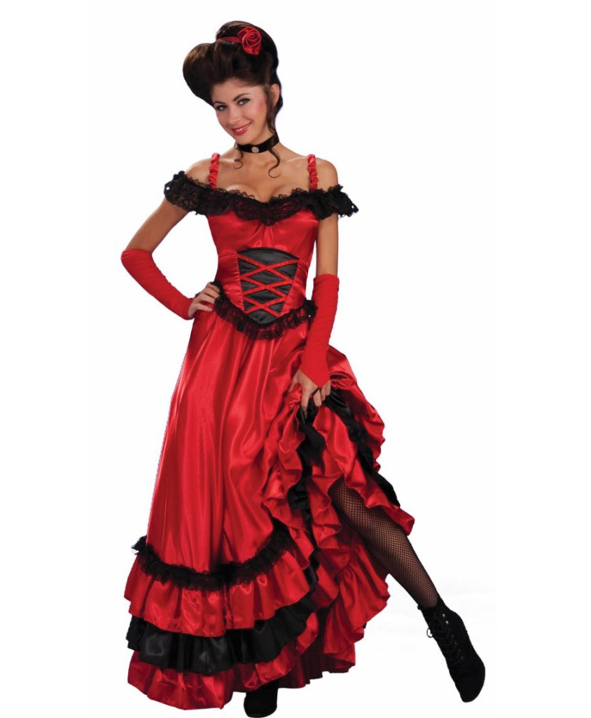 F38 Red MOULIN ROUGE BURLESQUE Western Saloon Girl Fancy Dress Costume ...