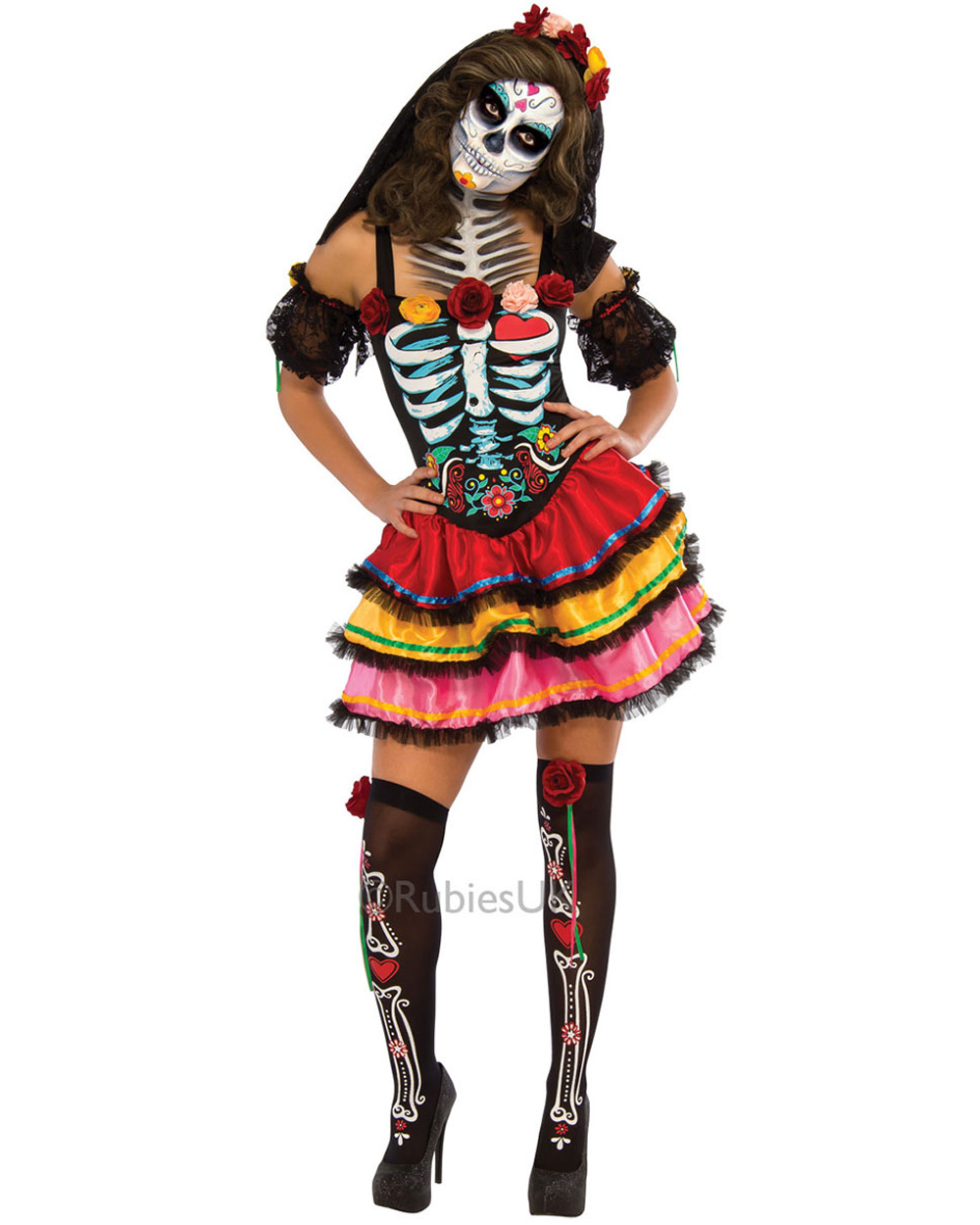 CL795 Day Of The Dead Costume Floral Dress Up Senorita Halloween Skull ...