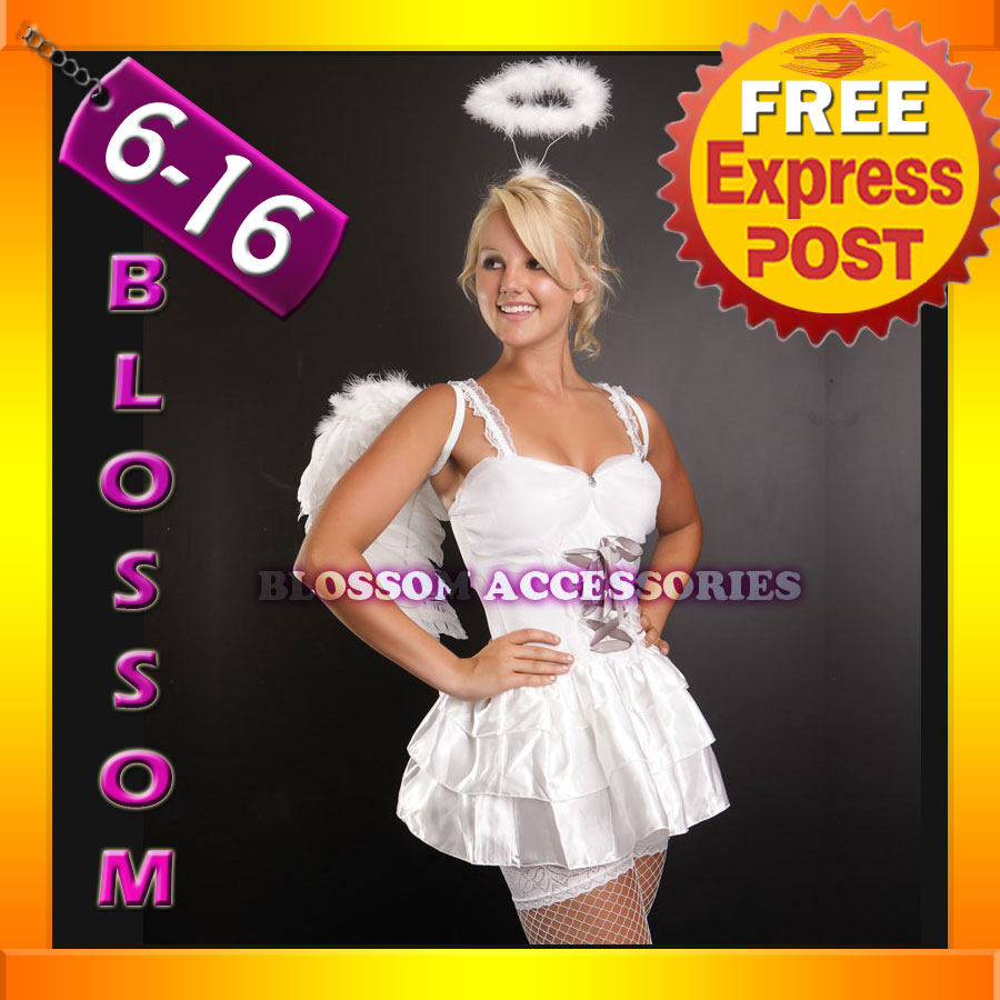 204 Ladies White Angel Fancy Dress Costume Inc Wing  