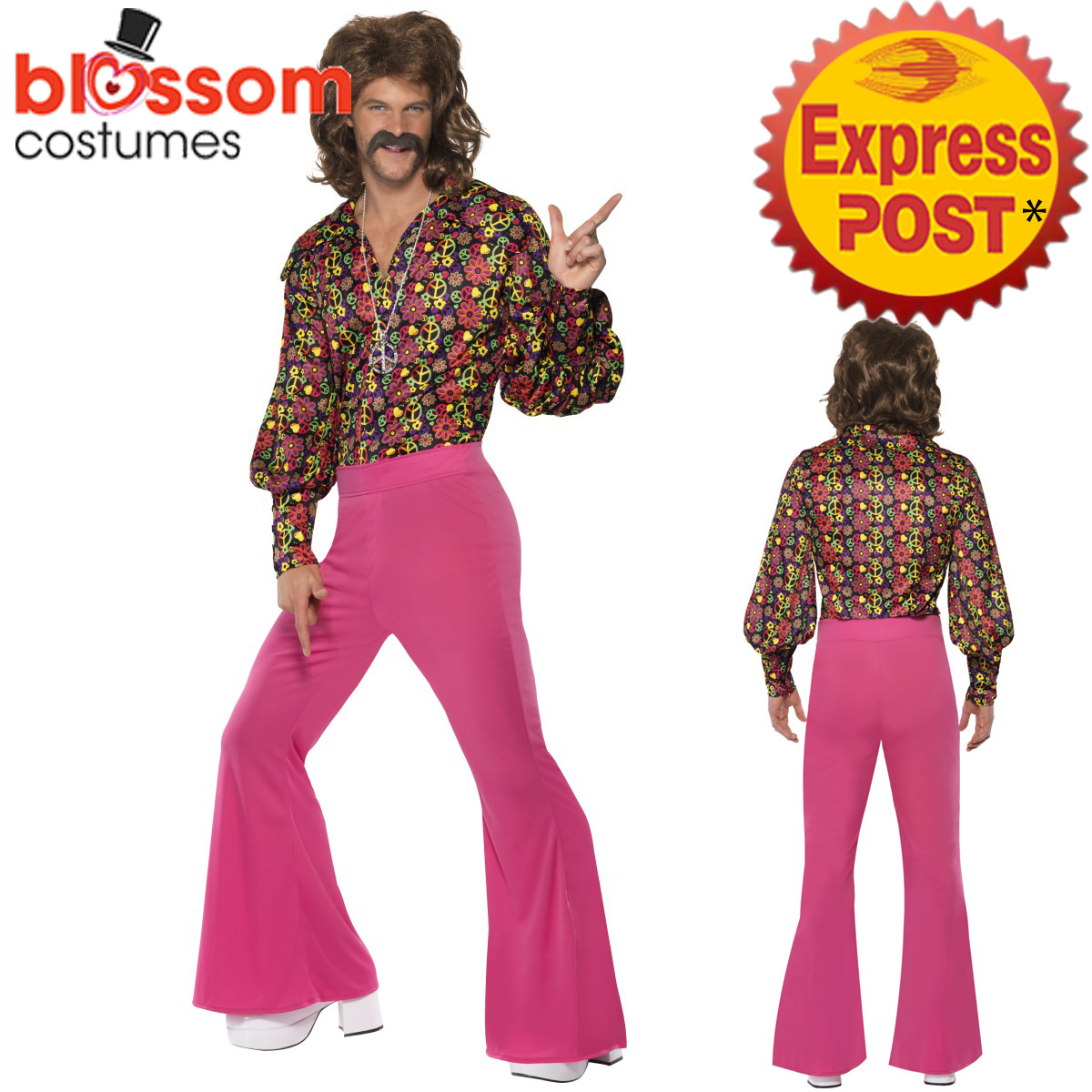 CA495 Mens Slack CND Suit Pink Hippie 1960s Costume Hippy 1970s Groovy ...
