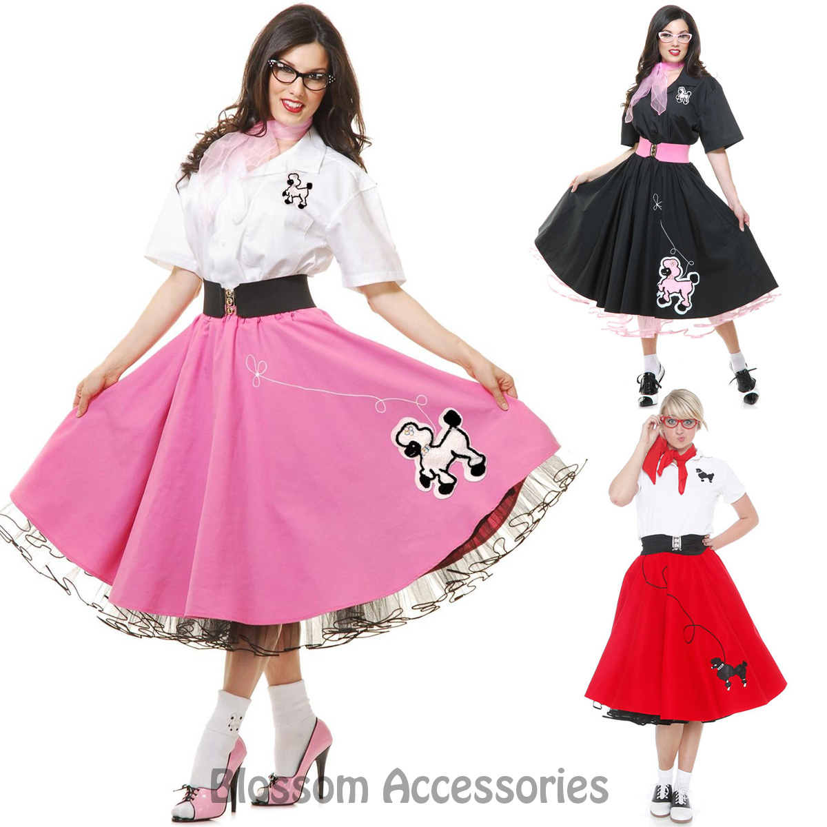 K127 Ladies 1950s Grease Poodle Rock and Roll Sock Hop Pink Ladies ...