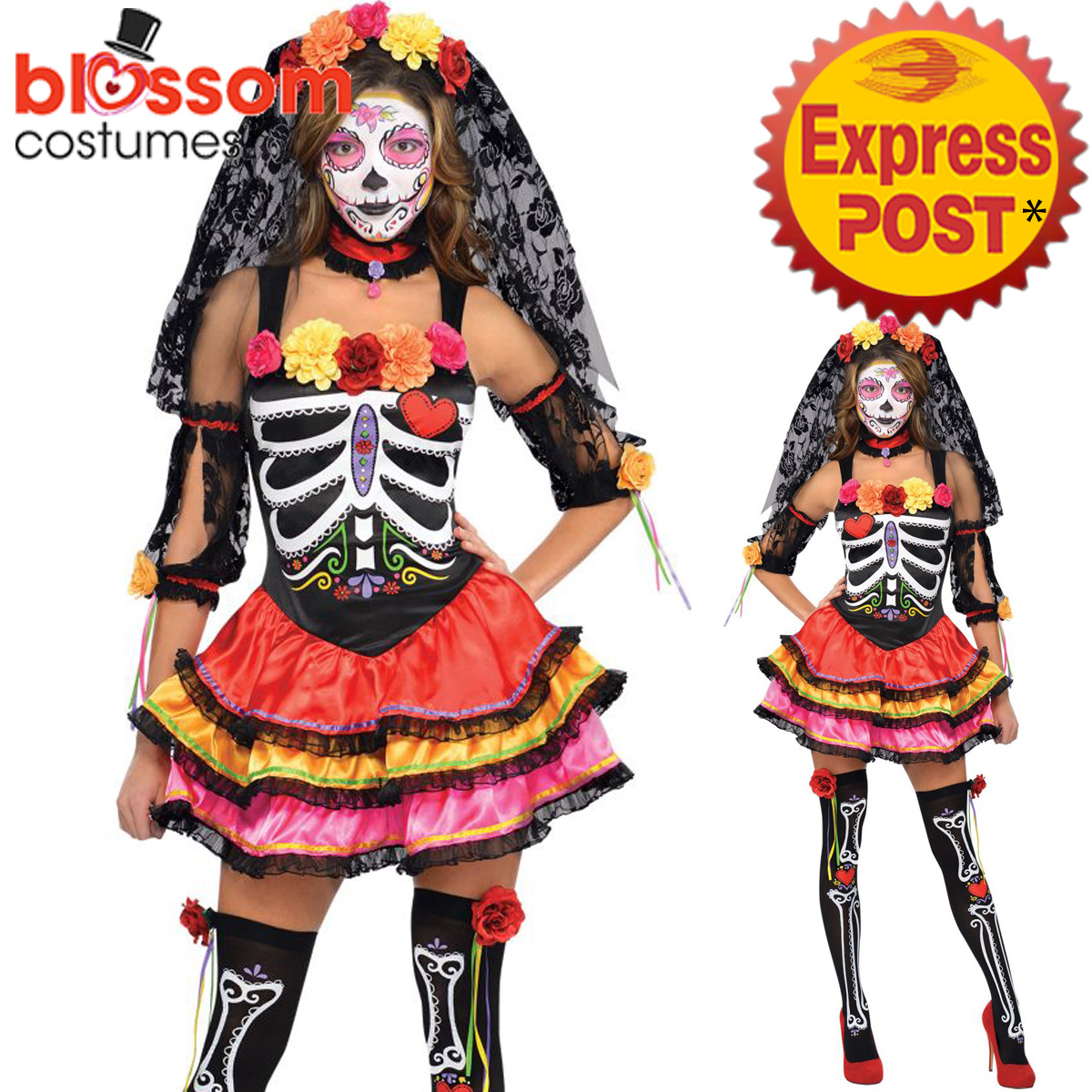 K429 Day Of The Dead Senorita Fancy Dress Halloween Skull Mexican ...