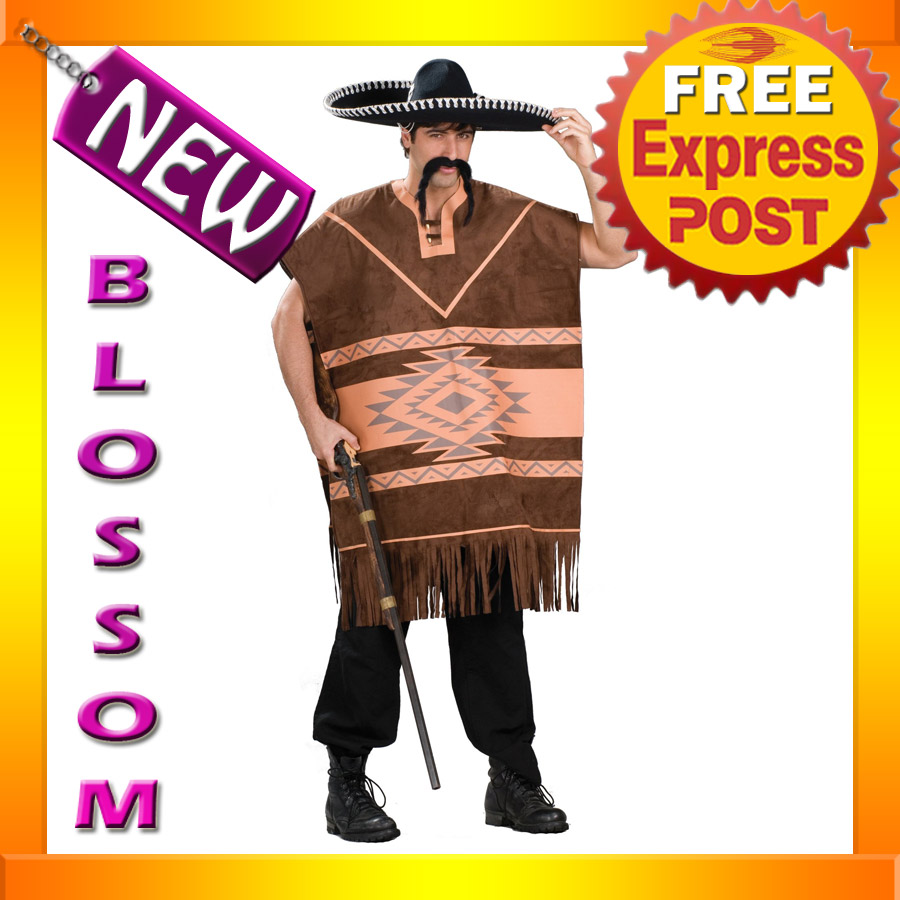 C241 Mens Spanish Mexican Poncho Serape Adult Halloween Costume  