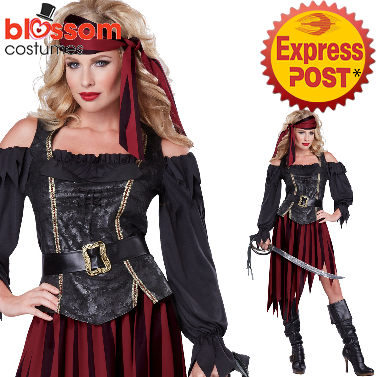 Ca470 Queen Of The High Seas Pirate Swashbuckler Costume Halloween