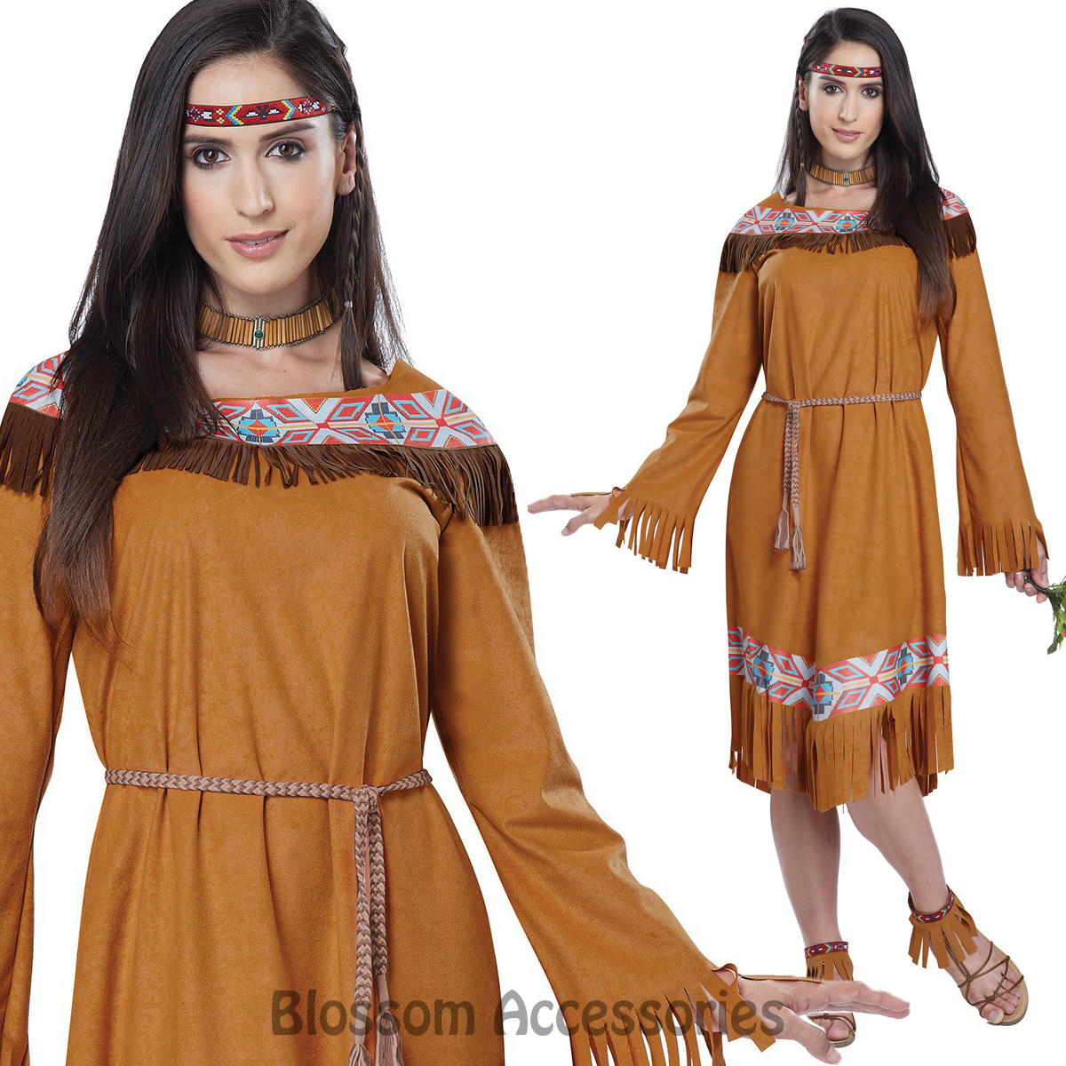 CA54 Classic Pocahontas Indian Maiden Dress Up Woman Wild West Western ...