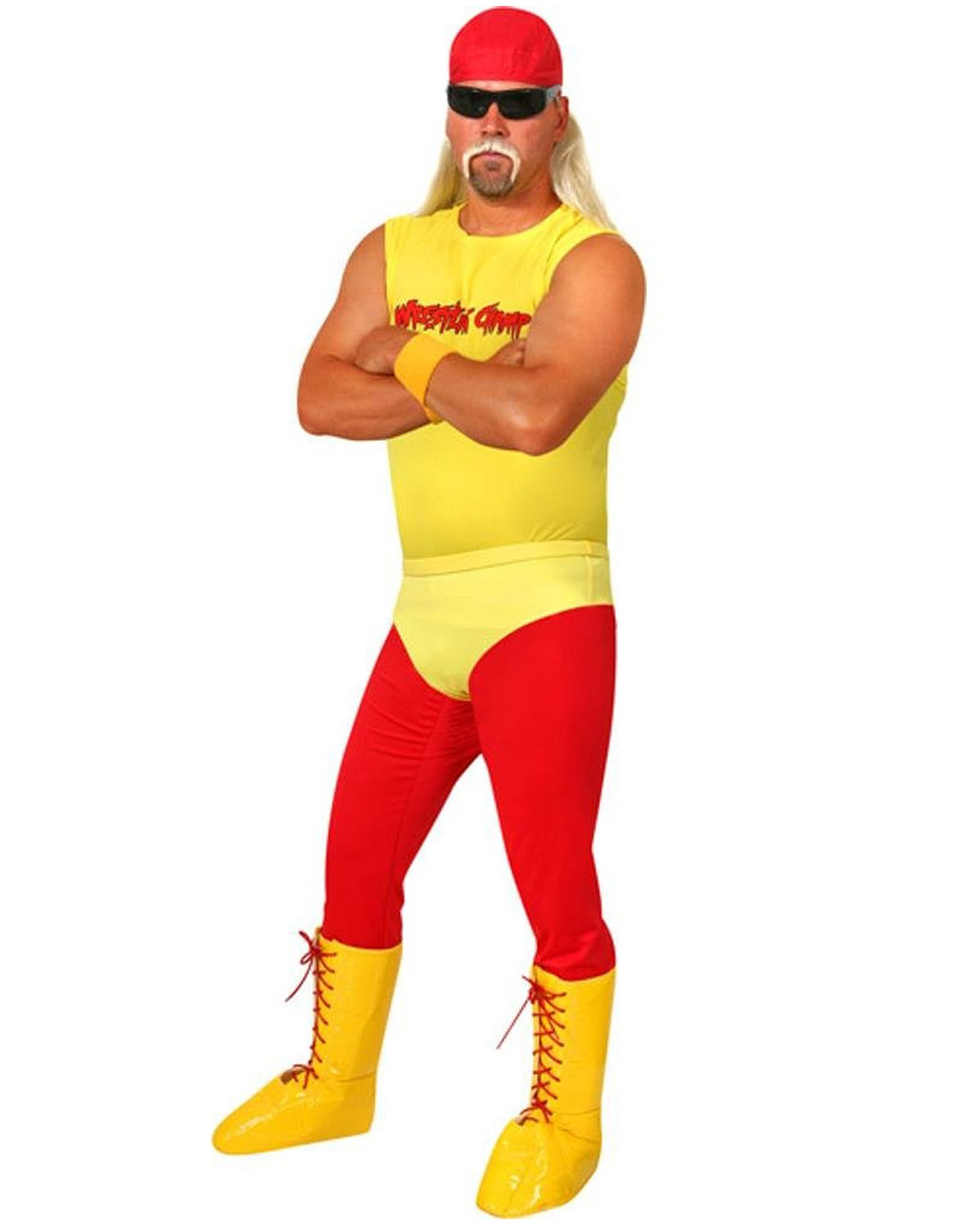 CSW4 Hogan Wrestler Hulk Wrestling Mens Hallowen Adult Party Costume ...