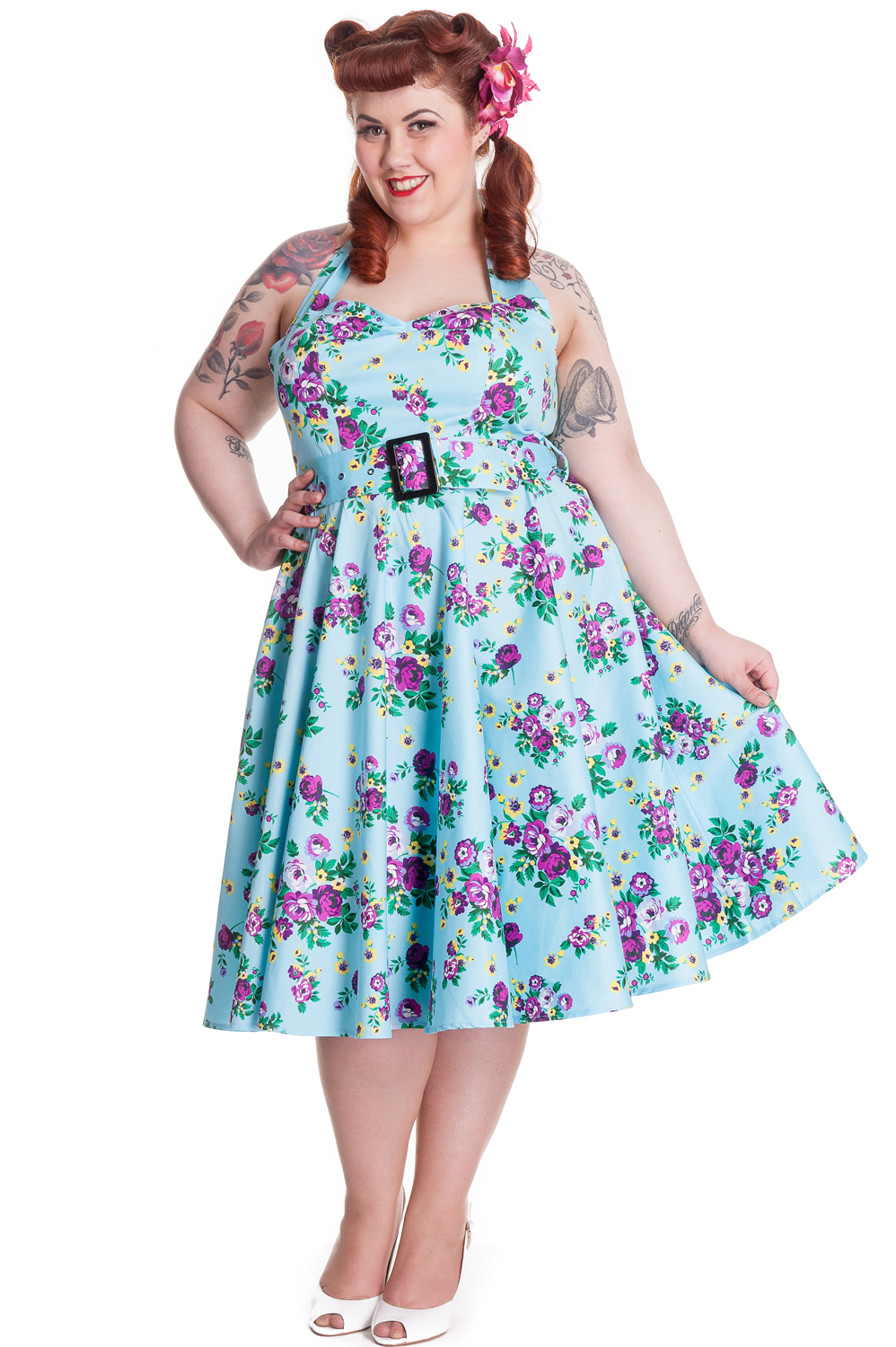 RKP14 Hell Bunny May Day Blue Floral 50s Rockabilly Dress Pin Up Swing ...