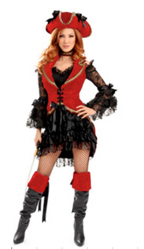 F40 Ladies Wench Red Captain Swashbuckler Pirate Fancy Dress Party ...