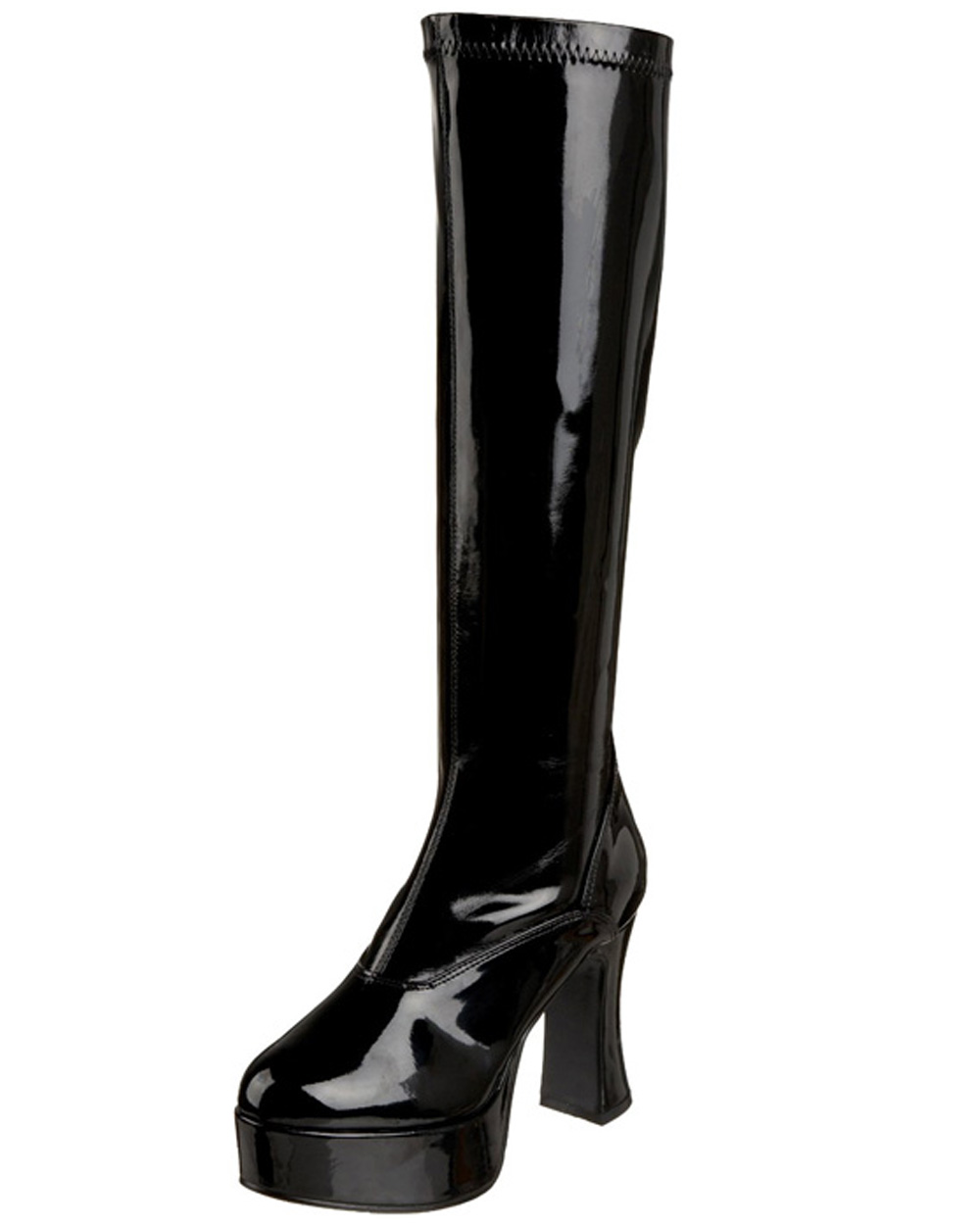 S42 Black Platform Womens Go Go 70s Disco Retro Shoes Boots Patent Knee ...