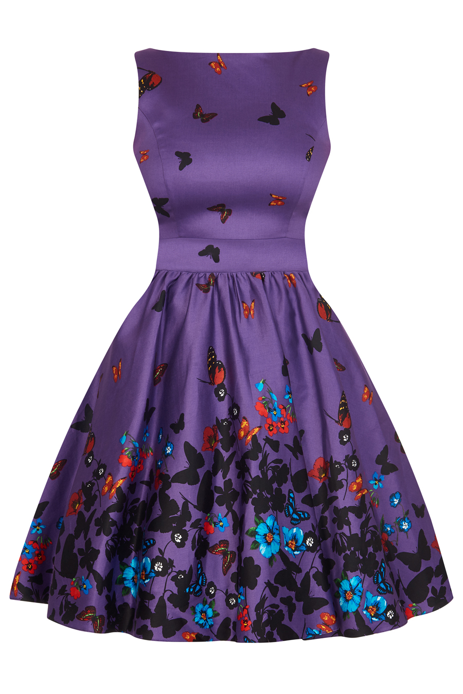 RKL27 Lady Vintage London Purple Butterfly Tea Dress Swing Retro Rockabilly