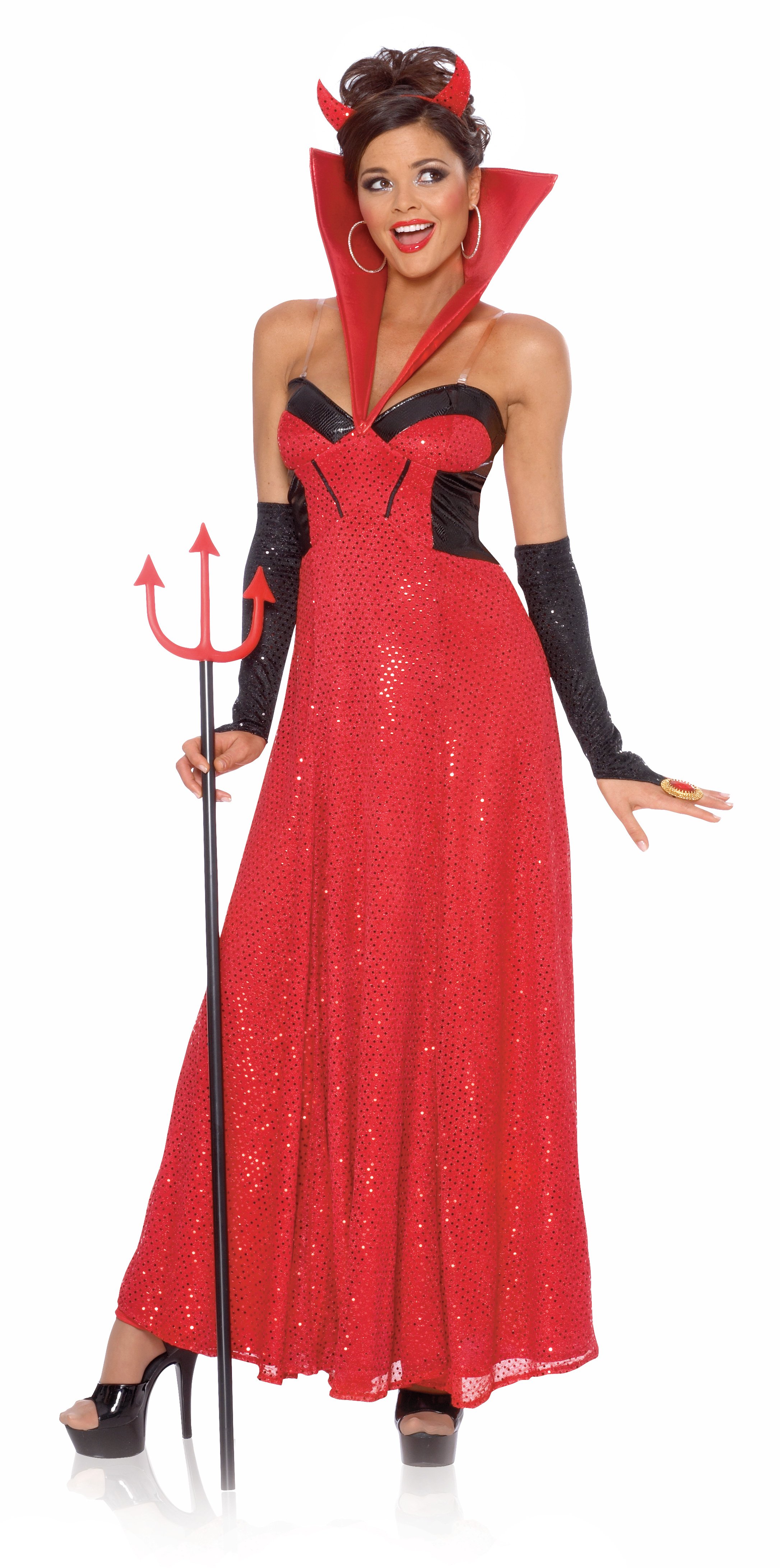 C139 Ladies Deluxe Hollywood Devil Gown Halloween Fancy Dress Costume ...