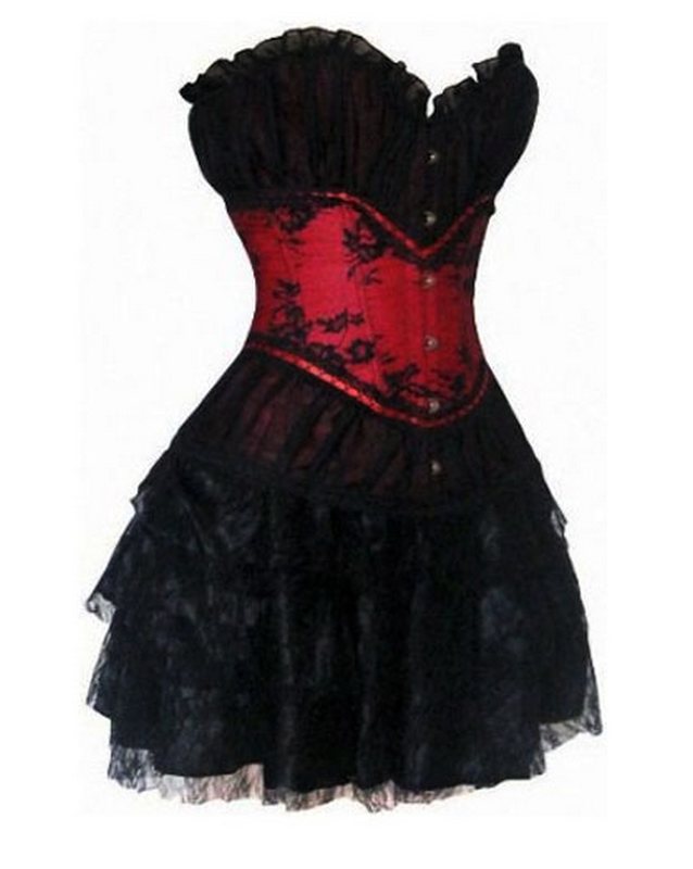 CC13 Burlesque Showgirl Black Red Satin Lace Corset Costume Moulin ...