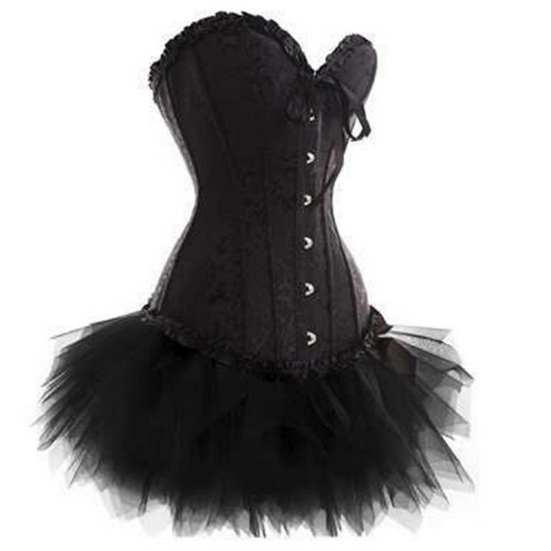 CC10 Black Swan Floral Satin Bustier Burlesque Corset Tutu Moulin 